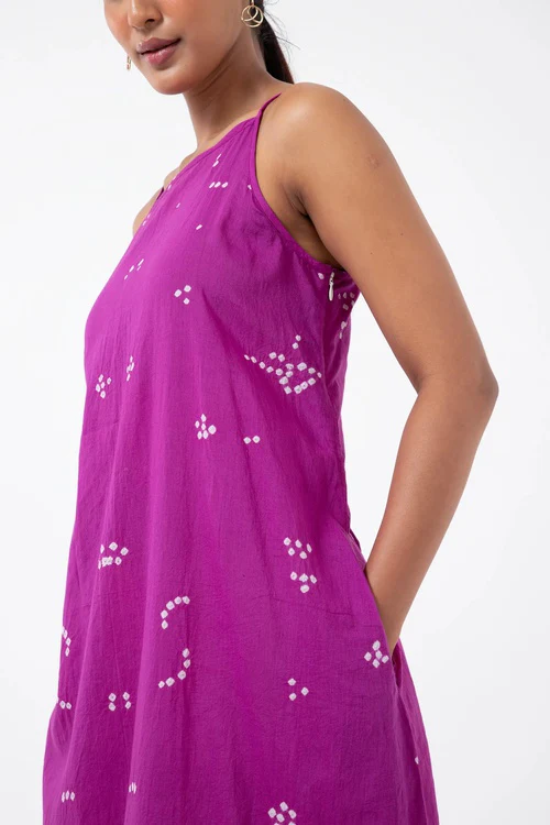 Inkriti "Indie" Tribal Bandhani Organic Cotton Dress - Magenta - Image 6
