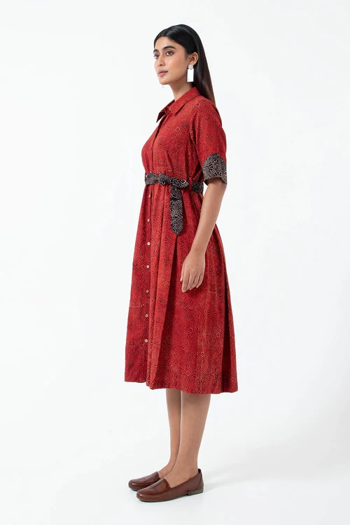 Inkriti "Monday" Block Printed Organic Cotton Dress - Red Silverlining - Image 6