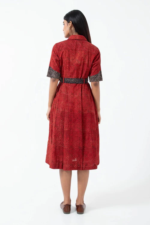 Inkriti "Monday" Block Printed Organic Cotton Dress - Red Silverlining - Image 7