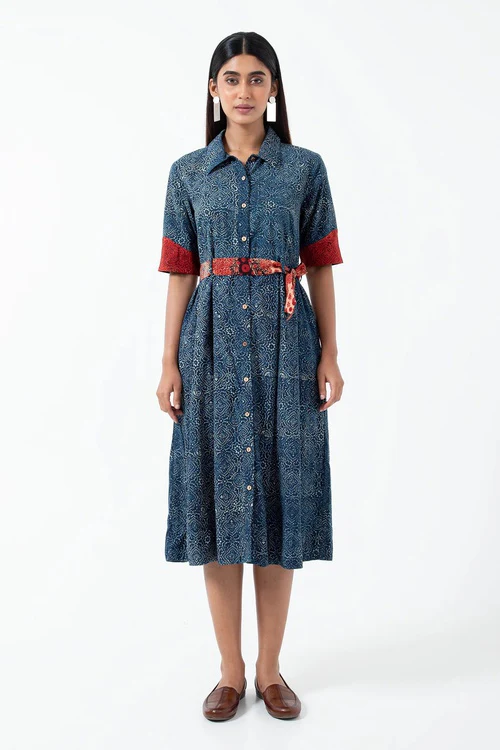 Inkriti "Monday" Block Printed Organic Cotton Dress - Silverlining