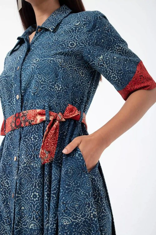 Inkriti "Monday" Block Printed Organic Cotton Dress - Silverlining - Image 2