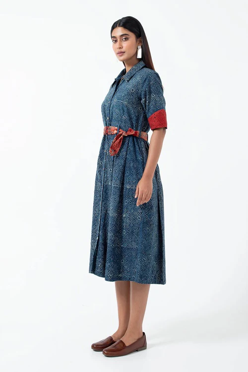 Inkriti "Monday" Block Printed Organic Cotton Dress - Silverlining - Image 4