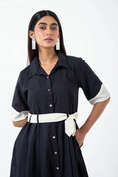 Inkriti "Monday" Handloom Kala Cotton Dress - Black - Image 2
