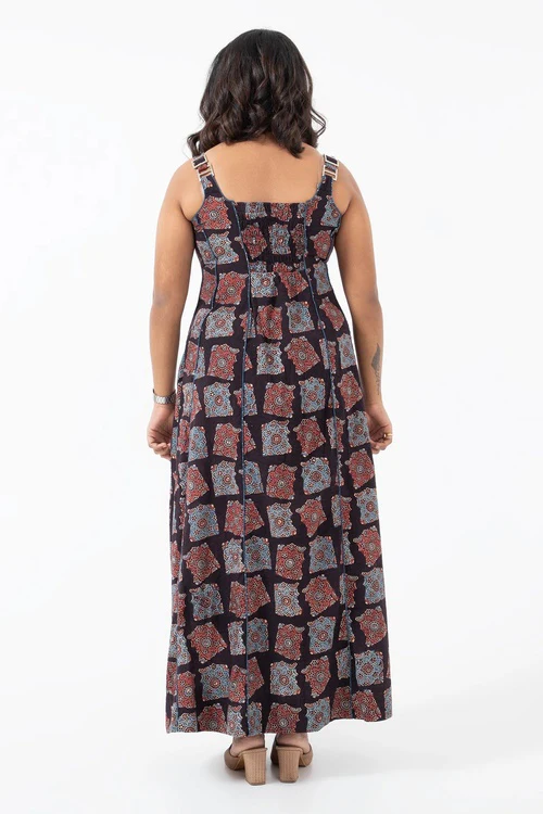 Inkriti "Panel" Block Printed Organic Cotton Dress - Half Black - Image 4