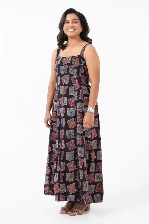 Inkriti "Panel" Block Printed Organic Cotton Dress - Half Black - Image 5