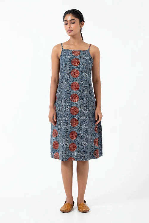 Inkriti "Summer" Block Printed Organic Cotton Dress - Sky Stopper