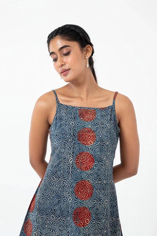 Inkriti "Summer" Block Printed Organic Cotton Dress - Sky Stopper - Image 2