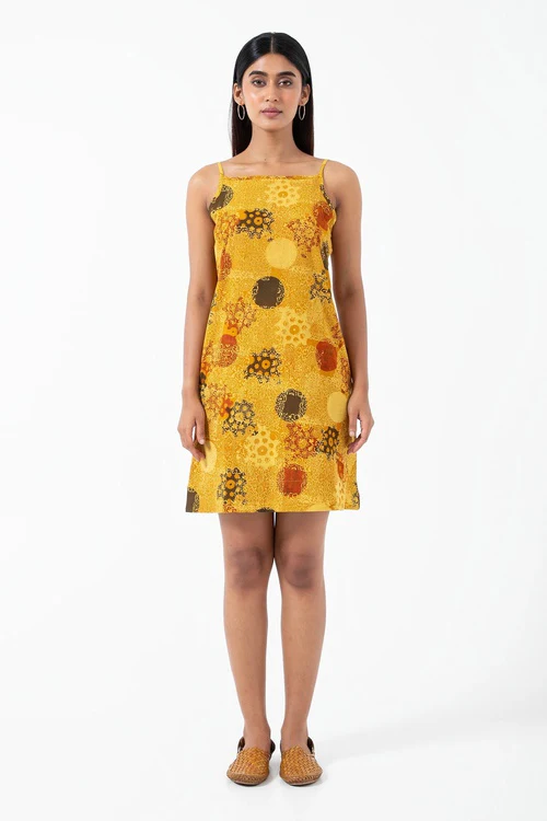 Inkriti "Summer" Block Printed Organic Cotton Dress - Sunshine - Image 3