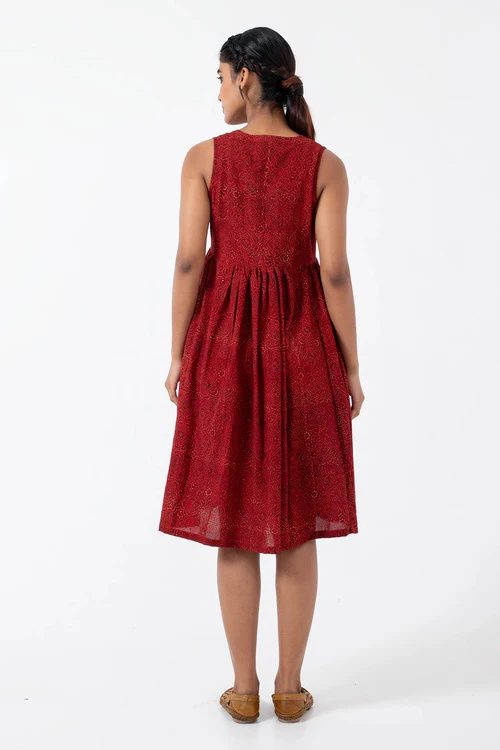 Inkriti "Sunday" Block Printed Organic Cotton Dress - Red Silverlining - Image 5