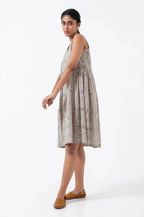 Inkriti "Sunday" Block Printed Organic Cotton Dress - White Skyline - Image 7