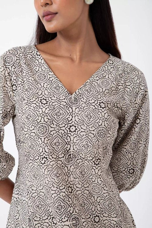 Inkriti "Swirl" Block Printed Organic Cotton Dress - White Skyline - Image 2