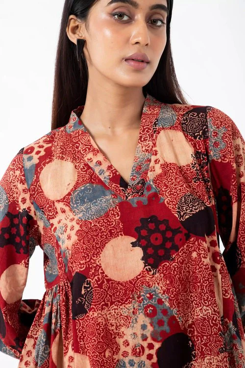 Inkriti "Timeless" Block Printed Organic Cotton Dress - Alizarine - Image 2