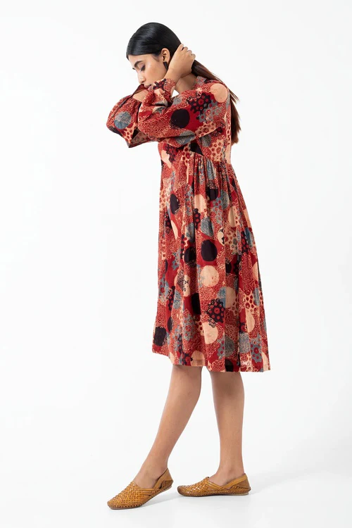 Inkriti "Timeless" Block Printed Organic Cotton Dress - Alizarine - Image 4