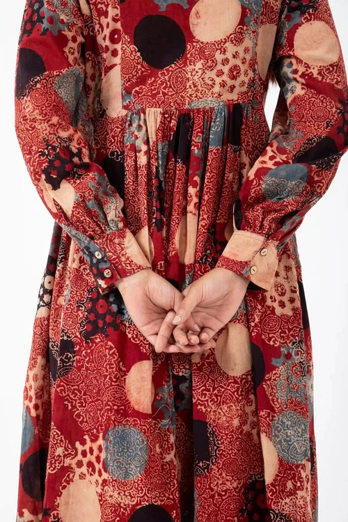 Inkriti "Timeless" Block Printed Organic Cotton Dress - Alizarine - Image 5
