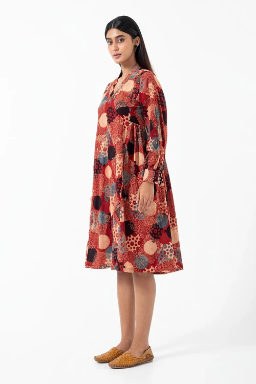 Inkriti "Timeless" Block Printed Organic Cotton Dress - Alizarine - Image 6