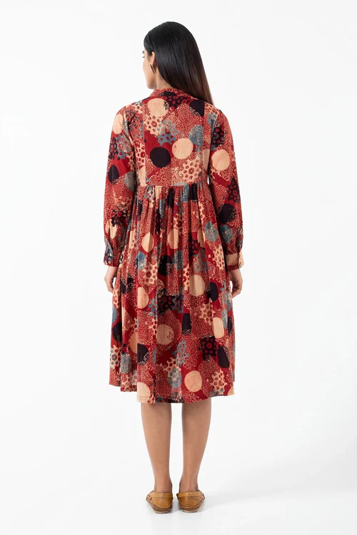 Inkriti "Timeless" Block Printed Organic Cotton Dress - Alizarine - Image 7