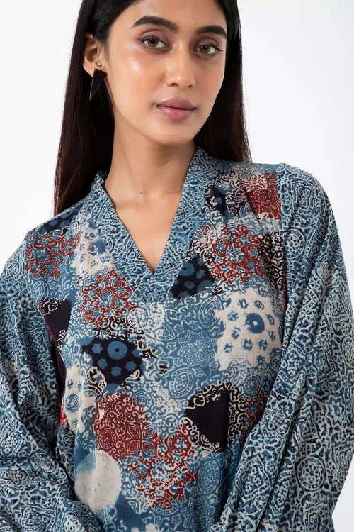 Inkriti "Timeless" Block Printed Organic Cotton Dress - Indigo - Image 2
