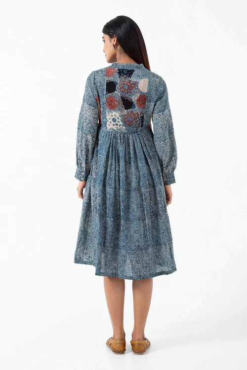 Inkriti "Timeless" Block Printed Organic Cotton Dress - Indigo - Image 4