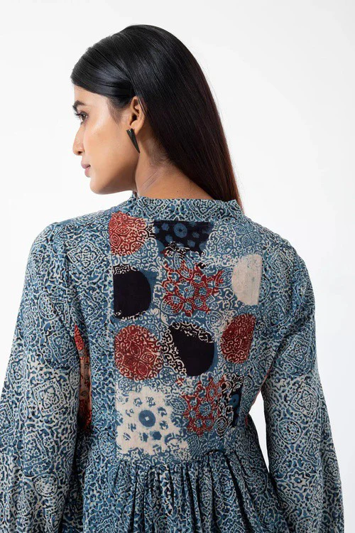 Inkriti "Timeless" Block Printed Organic Cotton Dress - Indigo - Image 5