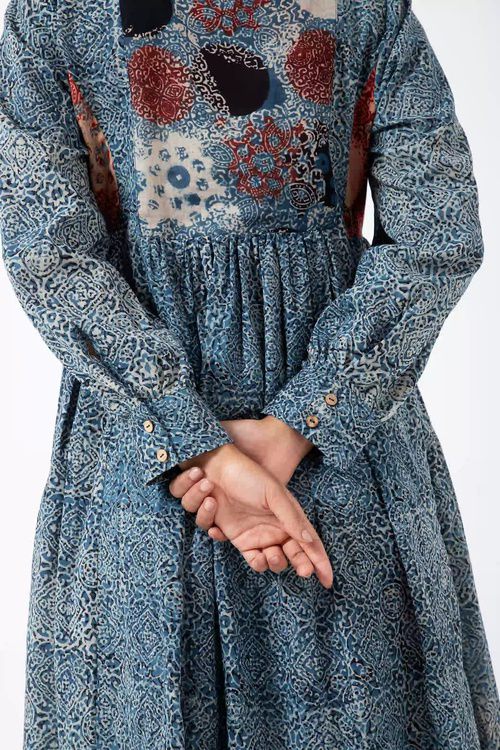 Inkriti "Timeless" Block Printed Organic Cotton Dress - Indigo - Image 7