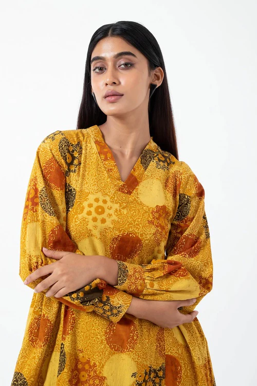 Inkriti "Timeless" Block Printed Organic Cotton Dress - Sunshine - Image 2