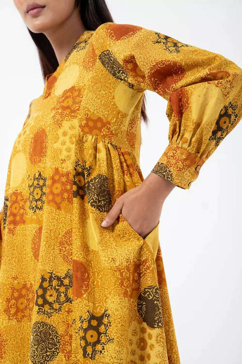 Inkriti "Timeless" Block Printed Organic Cotton Dress - Sunshine - Image 4