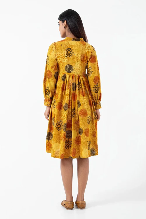 Inkriti "Timeless" Block Printed Organic Cotton Dress - Sunshine - Image 5
