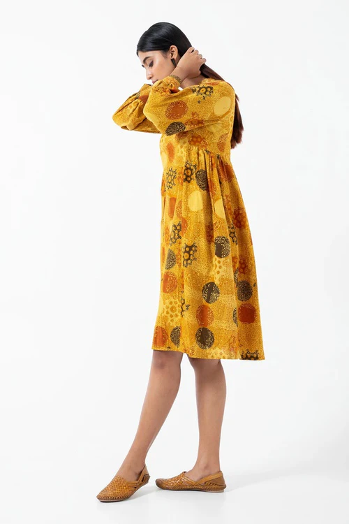 Inkriti "Timeless" Block Printed Organic Cotton Dress - Sunshine - Image 6