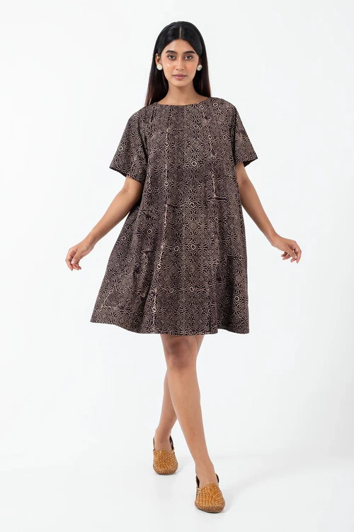 Inkriti "Zero-Waste" Block Printed Organic Cotton Dress - Black Skyline - Image 2