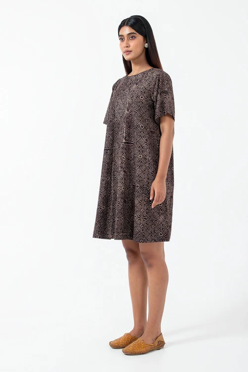 Inkriti "Zero-Waste" Block Printed Organic Cotton Dress - Black Skyline - Image 6