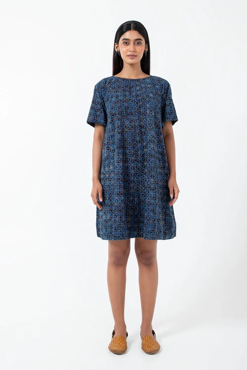 Inkriti "Zero-Waste" Block Printed Organic Cotton Dress - Brushstroked - Image 3