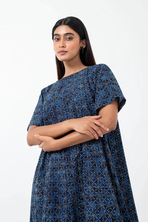 Inkriti "Zero-Waste" Block Printed Organic Cotton Dress - Brushstroked - Image 4