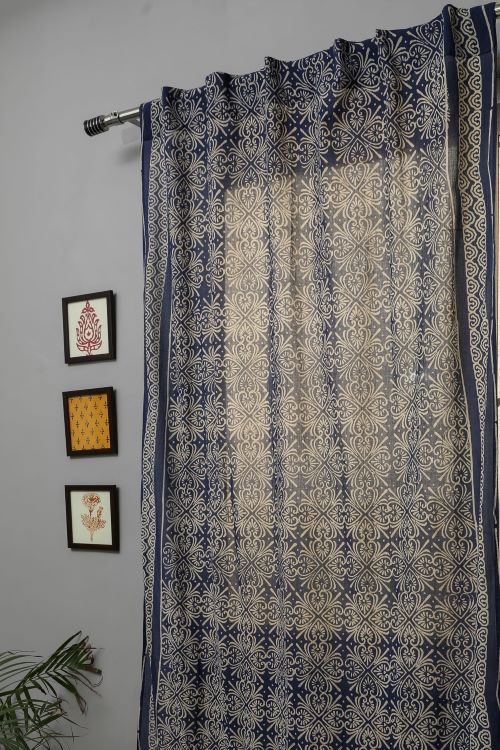 Sooti Syahi Iris Hand Block Printed Door Curtain - Image 4