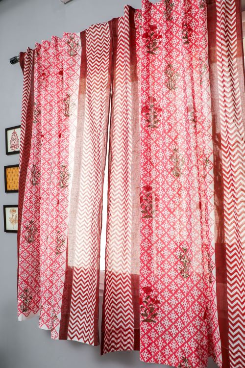 Sooti Syahi Jade Rose Hand Block Printed Window Curtain - Image 3