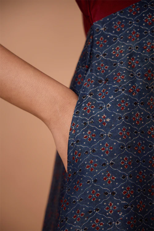 Okhai "Jaded Maiden" Handblock Printed Chanderi Silk Ajrakh Sleeveless Dress - Image 5