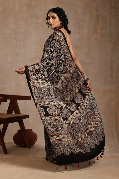 Jahangir Khatri - Black Ajrakh Modal Saree - Image 2