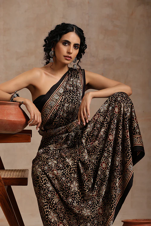 Jahangir Khatri - Black Ajrakh Modal Saree - Image 4