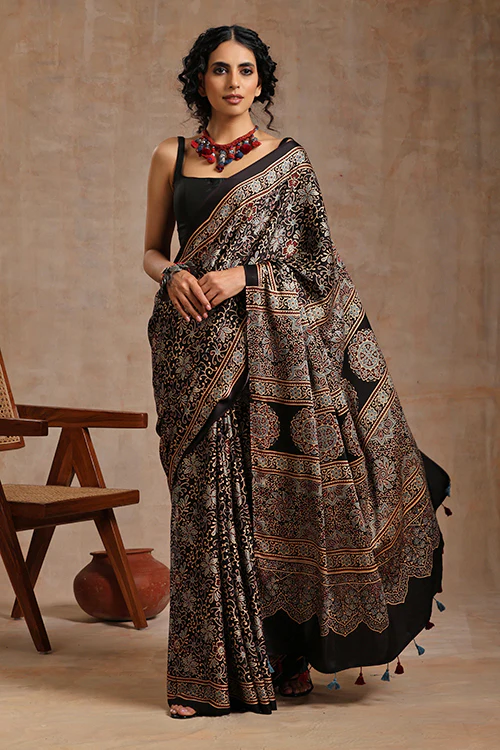 Jahangir Khatri - Black Ajrakh Modal Saree - Image 7