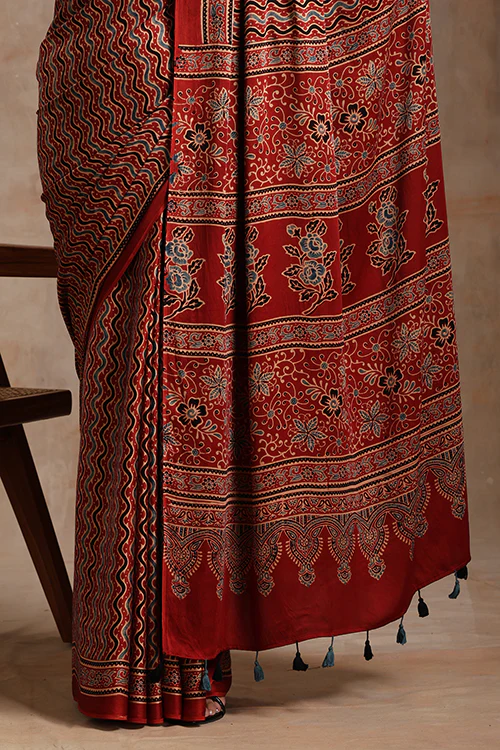 Jahangir Khatri - Red Ajrakh Modal Saree - Image 3