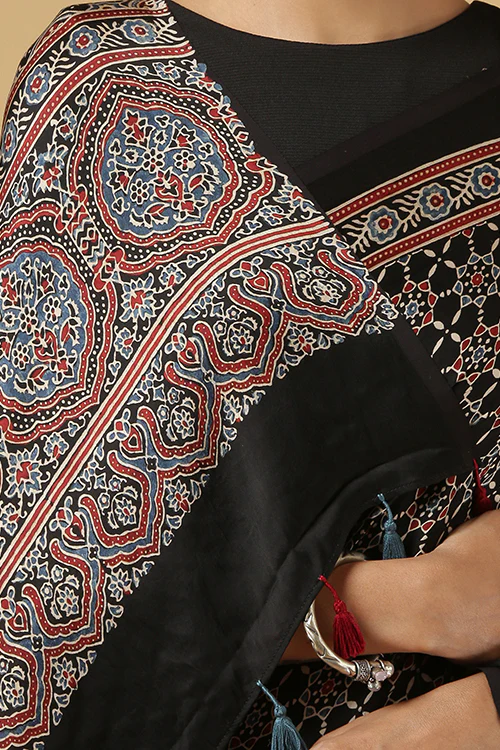 Jahangir Khatri - Black Ajrakh Modal Saree - Image 3