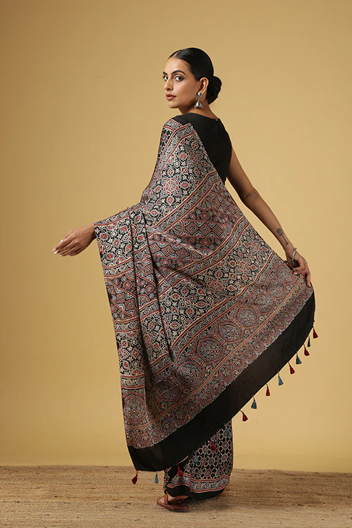 Jahangir Khatri - Black Ajrakh Modal Saree - Image 4