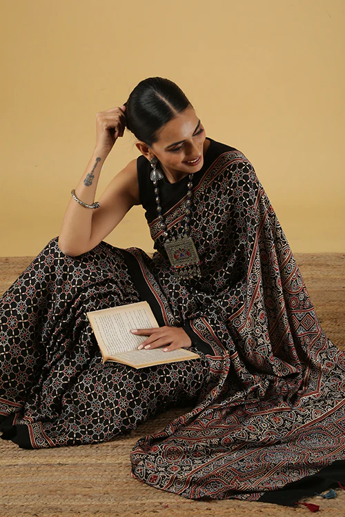 Jahangir Khatri - Black Ajrakh Modal Saree - Image 6