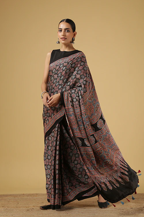 Jahangir Khatri - Black Ajrakh Modal Saree