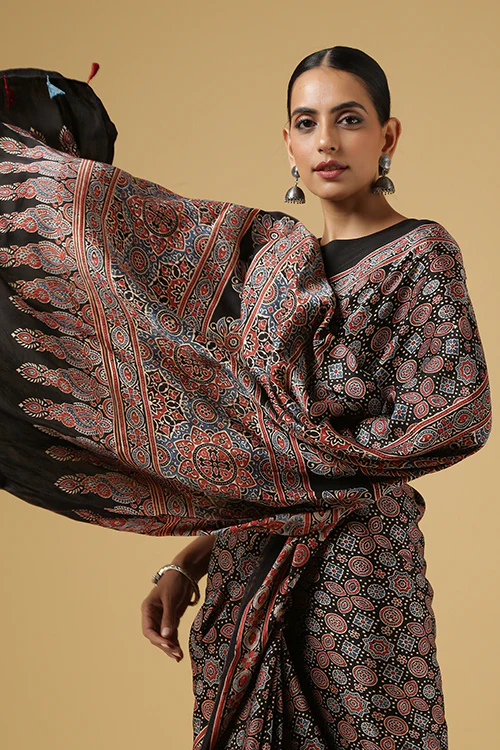 Jahangir Khatri - Black Ajrakh Modal Saree - Image 4