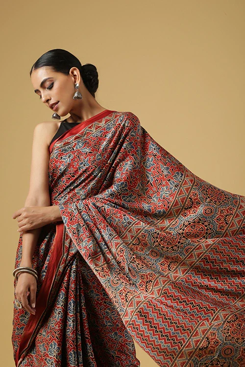 Jahangir Khatri - Red Ajrakh Modal Saree - Image 6