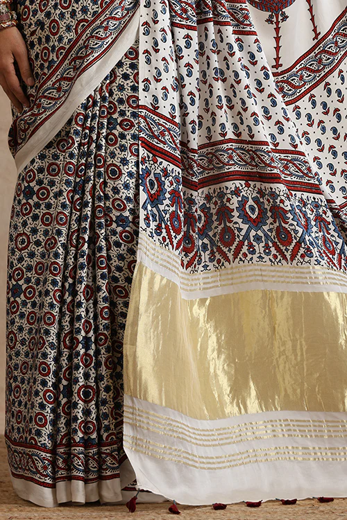 Jahangir Khatri - Bagru Ajrakh Modal Tissue Pallu Saree - Image 2