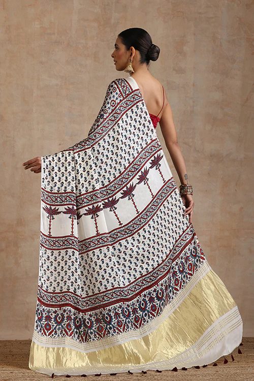 Jahangir Khatri - Bagru Ajrakh Modal Tissue Pallu Saree - Image 5