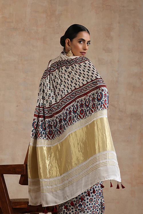 Jahangir Khatri - Bagru Ajrakh Modal Tissue Pallu Saree - Image 6