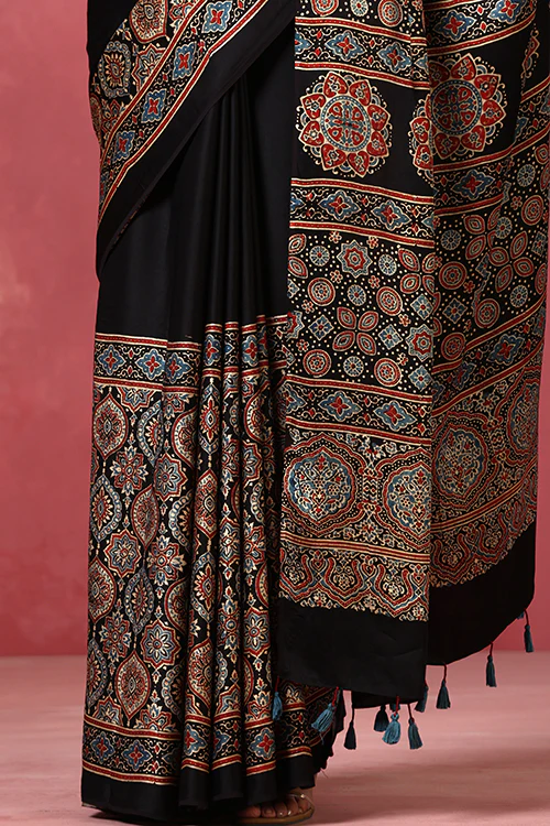 Jahangir Khatri - Black Ajrakh Modal Saree - Image 3