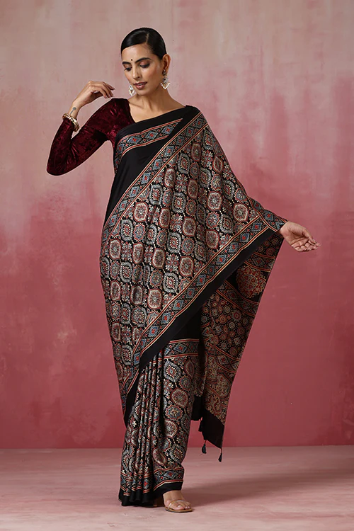 Jahangir Khatri - Black Ajrakh Modal Saree - Image 5